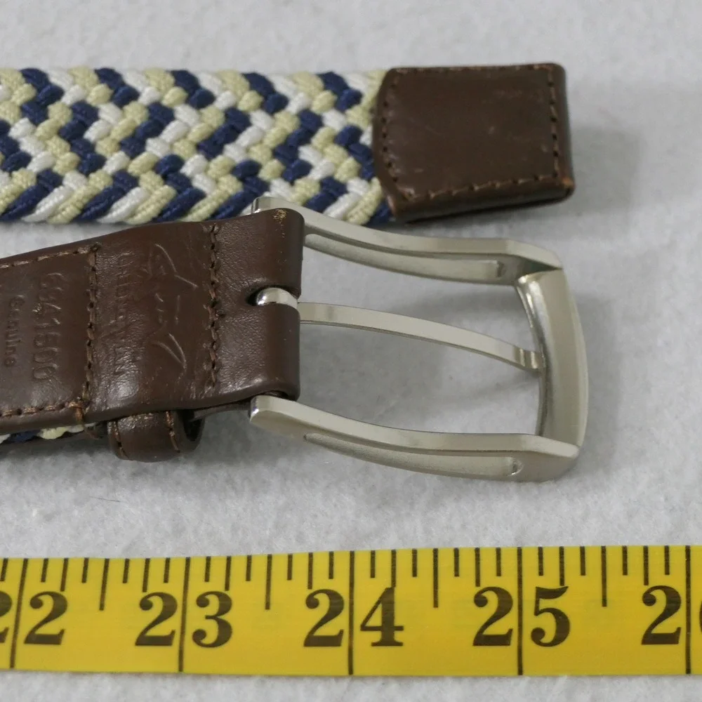 Greg Norman Mens Belt 42 Blue Tan Braided Stretch Nautical Preppy Coastal Yacht